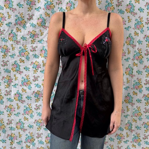 UNDERCOVER Victoria’s Secret tunica nera in raso cravatta davanti cami taglia media