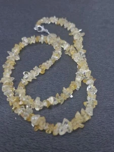 YELLOW CITRINE GEMSTONE UNCUT 5X8MM SIZE BEADS 925 STERLING SILVER 28" NECKLACES - Picture 1 of 15