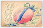 1911 Salutations de Pâques œuf géant lys fleurs aérographe en relief carte postale postée