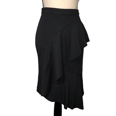 Bordeaux Skirt Size 4 Asymmetrical Gray Ruffle Stretch Raw Edges Back Zip Artsy - Image 1 of 4