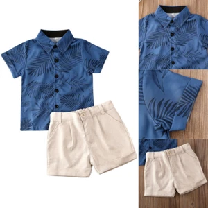 Toddler Kids Baby Boy Short Sleeve Cartoon Pattern Shirt Tops+Shorts Set Clothes - Picture 1 of 9