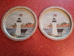 Nana's Lindy Bowman Patriotic July 4th Lighthouse 13" Metal Platter Tray - New - Picture 1 of 2