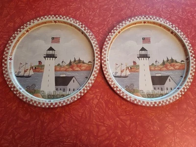 Nana's Lindy Bowman Patriotic July 4th Lighthouse 13" Metal Platter Tray - New - Image 1 of 2