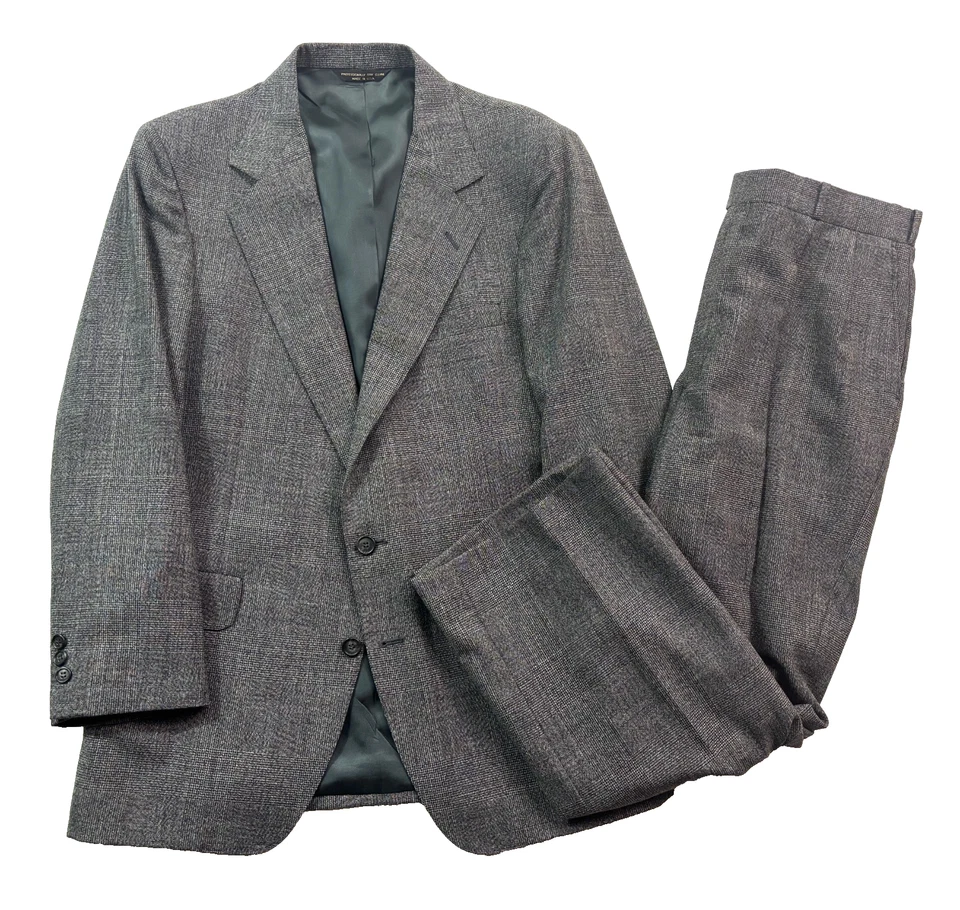 VTG 90s Black White Plaid 40S 32x28 2pc Pant Suit USA 100% Wool Pleated Mens - Image 1 of 4