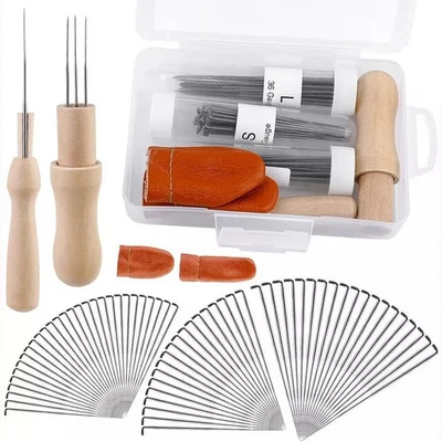 MARKENLOS 74Pcs Filznadeln Set für Anfänger 3 Größen Filzen Nadeln Nadelfilz mit Holzgriff