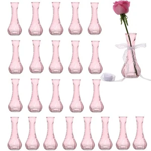 Set of 24 Glass Vase, Pink Bud Vases in Bulk with Lace for Floral Arrangement... - Picture 1 of 3