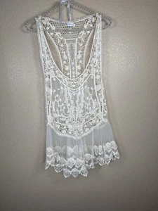 Roommates Womens Ivory Color Tank Top Sz XL Boho Shear Sleeveless Festival - Picture 1 of 6