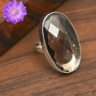 Smoky Quartz Gemstone 925 Sterling Silver Ring Handmade Jewelry Ring Gift Foto 1 de 4