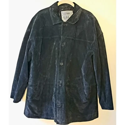 Brandon Thomas 黑色皮革麂皮绒外套夹克有纽扣被子衬里男式 L — 第 1/4 张图片