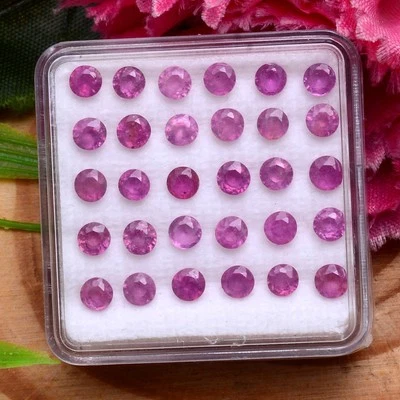 30 Pcs Natural Ruby Mozambique Round Cut 3.50mm Pinkish Red Stunning Gemstones - Image 1 of 4