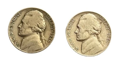 1946 Jefferson Nickels No Mint Mark - lot of 2 coins - Image 1 of 2