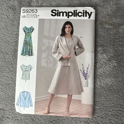 Simplicity Pattern S9263 Fit Flare Dress Top Jacket Sizes 16 18 20 22 24 UNCUT - Image 1 of 4
