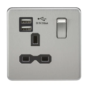 13A 1G ohne Schrauben Chrom gebürstet 1G Steckdose & Dual 5V USB Charger - Bild 1 von 4