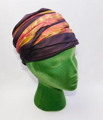 Vtg Linda Anne Fashions 1940s Turban Style Satin Flapper Hat - Image 1 of 4