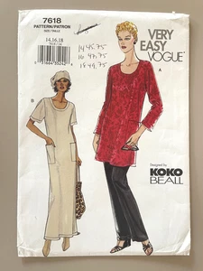 VOGUE Misses' Dress,Top,Pants Koko Beall Pattern 7618 Size 14-18 UNCUT - Picture 1 of 2