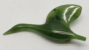 Vtg 1980s British Columbia Canada Jade Jadeite Nephrite Flying Goose Bird Brooch - Picture 1 of 8