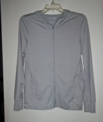 WOMEN'S  YOGA STRETCH BREATHABLE ZIPPERED HOODED JACKET SILVER SIZE S - Image 1 of 3