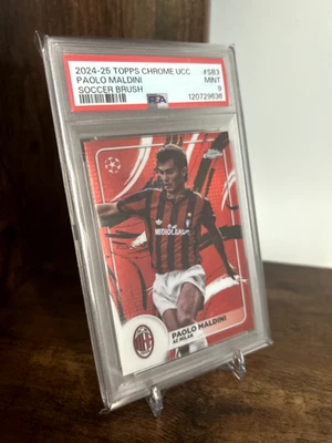 Cepillo de fútbol 2024-2025 Topps cromado UCC Paolo Maldini PSA 9 COMO NUEVO Foto 1 de 2