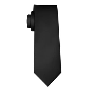Mens Satin Black Tie for Men Classic Wedding Necktie Solid Tie Formal Business - Picture 1 of 7