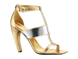 Sandalias Louis Vuitton Vintage Niña Doradas Tacones Cuero Metálico Dos Tonos 38.5 - Imagen 1 de 18