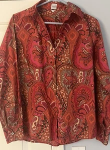 Craig Taylor Vibrant Orange And Pink Paisley Long Sleeve Button Down Blouse Sz L - Picture 1 of 4