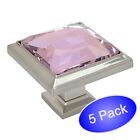 *5 Pack* Cosmas Satin Nickel & Pink Glass Square Cabinet Knobs #5883SN-P   
