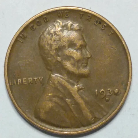 Lincoln Wheat Penny Error 1930d dye chip in date nice early date Cover