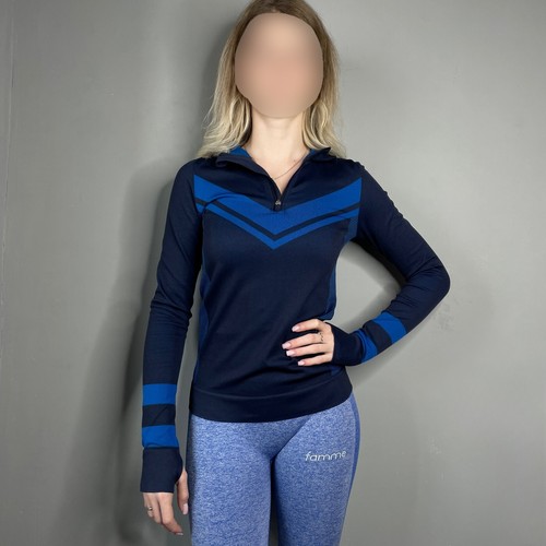 NUOVO maglione donna Tory Burch Sport senza cuciture Chevron mezza zip con cappuccio taglia XS