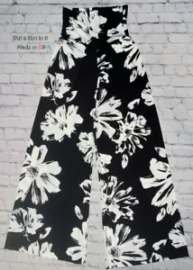 USA Womens JUP HIGH WAISTED BLACK WHITE FLORAL BOHO SILKY PALAZZO PANTS S M L - Picture 1 of 3