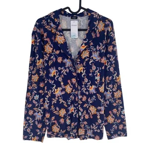 Vivance Women Navy Blue Floral Long Sleeves Pyjama Pajama Shirt Size EU 40/42 - Picture 1 of 12