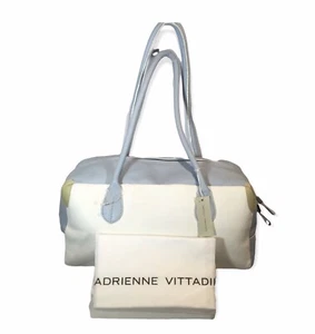 Adrienne Vittadini Conchita Leather Satchel Purse NWT Powder Blue And White - Picture 1 of 8