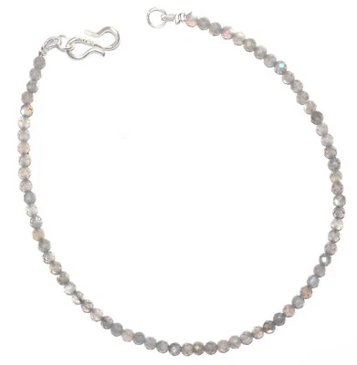 Bracciale Con Perle Rotonde Di Labradorite Blu Da 3 Mm In Argento 925 Da 8" F4 - Immagine 1 di 4
