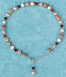Exquisite hand-made crystal and pearl anklet - oak jasper, tigers eye and pearls - Picture 1 of 7
