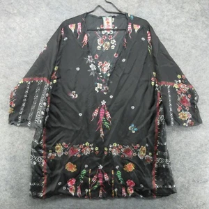 Johnny Was Tunic Womens 2X Black Colorful Floral Silk Pullover Top Blouse - Picture 1 of 15