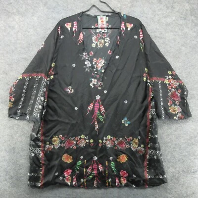 Blusa pulóver Johnny Was túnica para mujer 2X negra colorida floral seda Foto 1 de 4