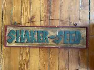 Insegna Alimentare Shaker Seed Antica Dipinta A Mano Verde Rosso Legno Massello 32x9 Espositore - Foto 1 di 7