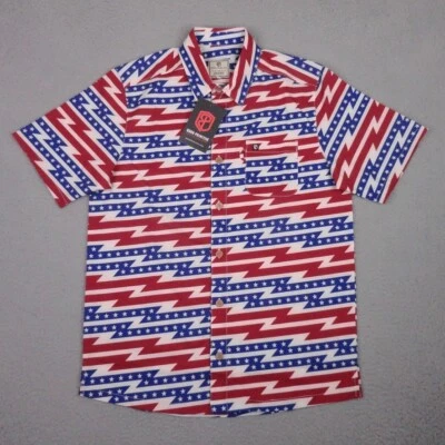 Born Primitive Shirt Mens Small Red White Blue Voyager Patriotic Flash Button Up - Image 1 of 4