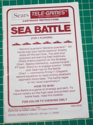 Mattel Intellivision Game Manual: Sears Tele-Games Sea Battle - Image 1 of 2