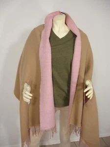NEW J. CREW PINK / CAMEL WOOL BLEND REVERSIBLE PONCHO SHAWL WOMEN'S ONE SIZE - Picture 1 of 15