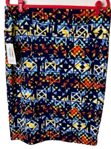 Neu LulaRoe Cassie Bleistiftrock Stretch elastisch dunkelblau geometrisches Muster Damen 2XL - Bild 1 von 9