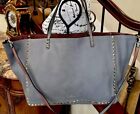 Valentino Rockstud Reversible Trapeze Tote Bag Pebbled Leather Blue Brown