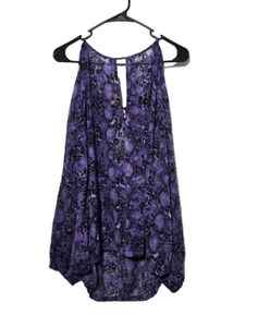 Lane Bryant Blouse 22 Cold Shoulder Textured Purple Black Animal Print Keyhole - Picture 1 of 14