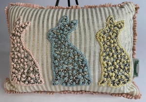 Bunny Boulevard Small 12" Ornate Beaded Easter Rabbit Throw Pillow - Picture 1 of 6