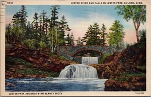 Postal 1947 Lester River & Falls Lester Park Duluth, Minnesota #D10 - Imagen 1 de 2
