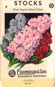 Vintage Seed Packet: Mixed STOCKS, Lagomarsino & Sons, Sacramento, 1940's - Picture 1 of 2