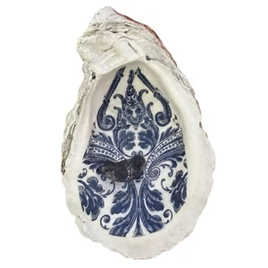 Austernmuschel Ring Schmuck Schale blau weiß Toile Decoupage Rosegold Souvenir - Bild 1 von 2