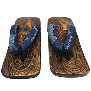 Japanese Kimono Geta Wooden Sandals clogs slip on Geisha padded bottom Shou Sugi - Foto 1 di 8
