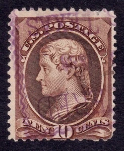 US Scott 209, 1882 Jefferson, 10c brown, USED *Magenta Cancel* - Picture 1 of 1