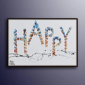 oil Painting 40", HAPPY word, Beautiful as a gift or just for good vibes - Picture 1 of 5
