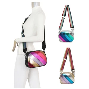 Forma ovalada arco iris pequeña bandolera hombro mujer correa de lona de cuero sintético - Imagen 1 de 19